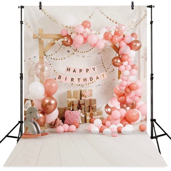 Imirell Happy Birthday Backdrop for Girl 5Wx7FTH Pink Balloons photo shots